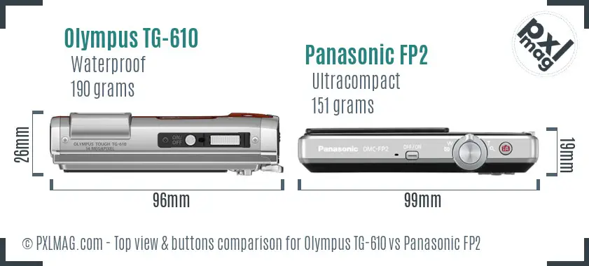 Olympus TG-610 vs Panasonic FP2 top view buttons comparison