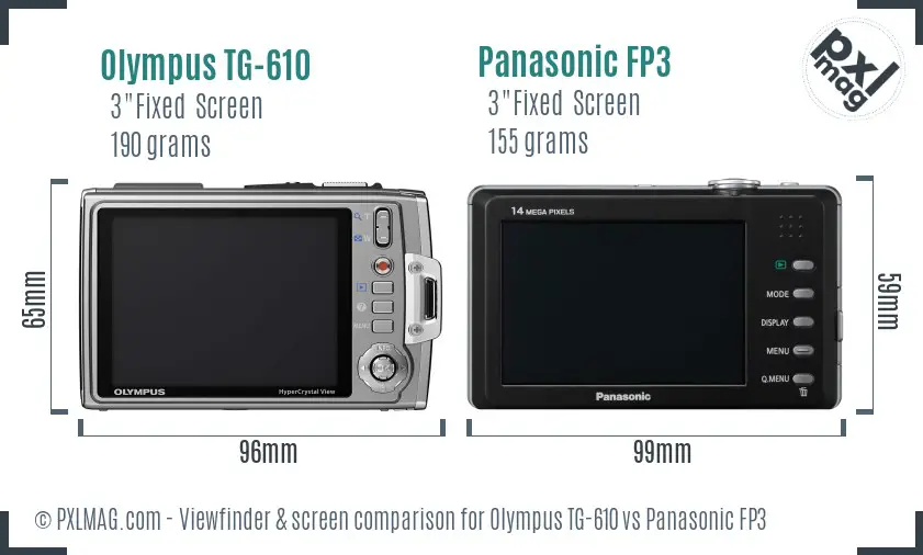 Olympus TG-610 vs Panasonic FP3 Screen and Viewfinder comparison