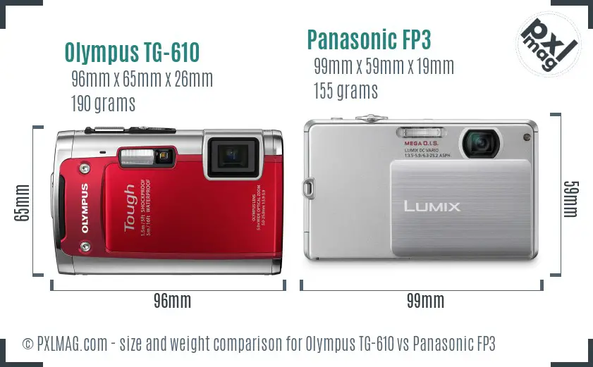 Olympus TG-610 vs Panasonic FP3 size comparison