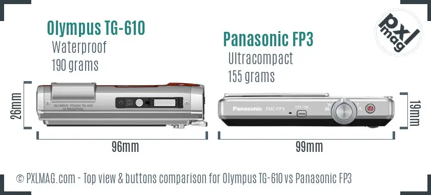 Olympus TG-610 vs Panasonic FP3 top view buttons comparison