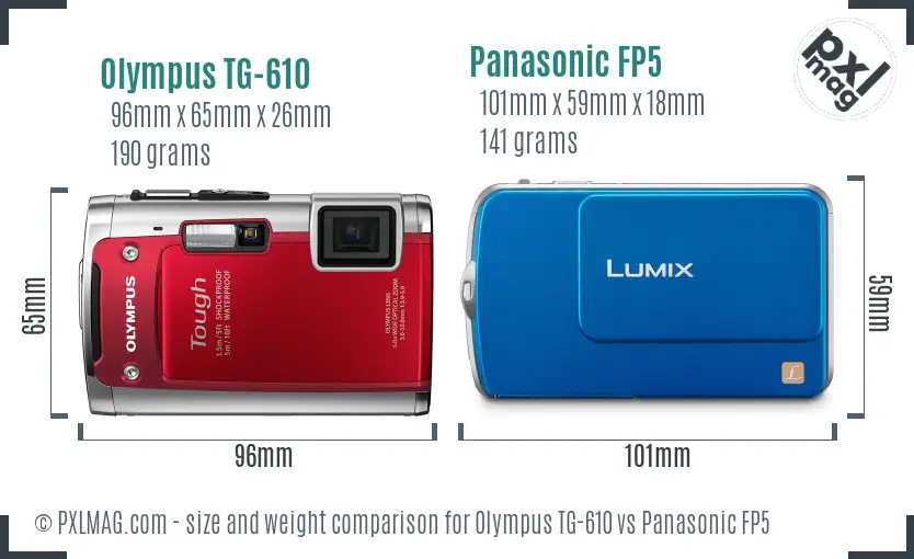 Olympus TG-610 vs Panasonic FP5 size comparison
