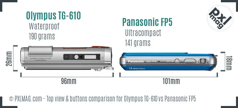 Olympus TG-610 vs Panasonic FP5 top view buttons comparison