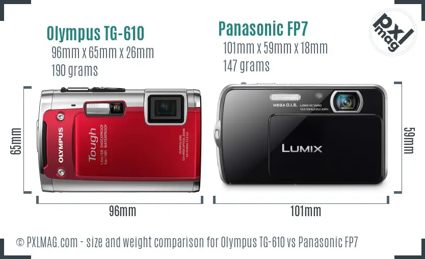 Olympus TG-610 vs Panasonic FP7 size comparison
