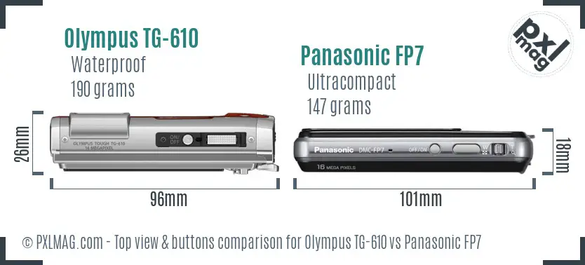 Olympus TG-610 vs Panasonic FP7 top view buttons comparison