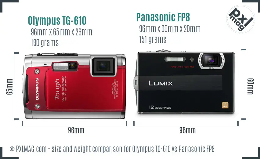 Olympus TG-610 vs Panasonic FP8 size comparison