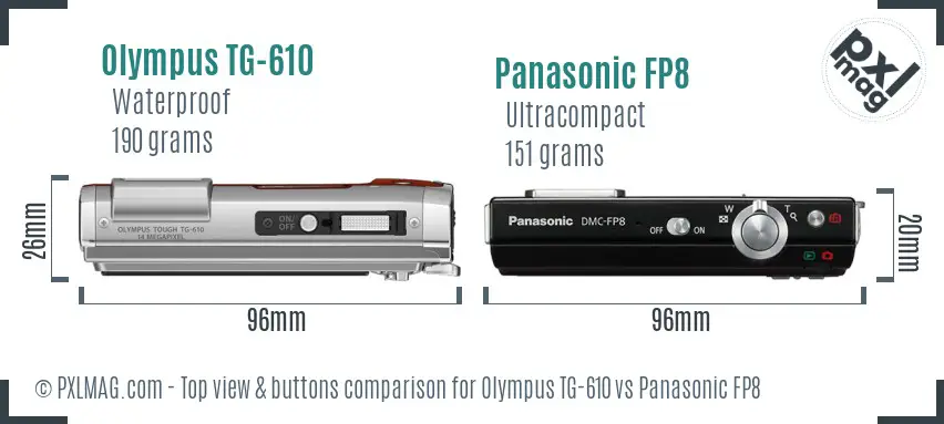 Olympus TG-610 vs Panasonic FP8 top view buttons comparison