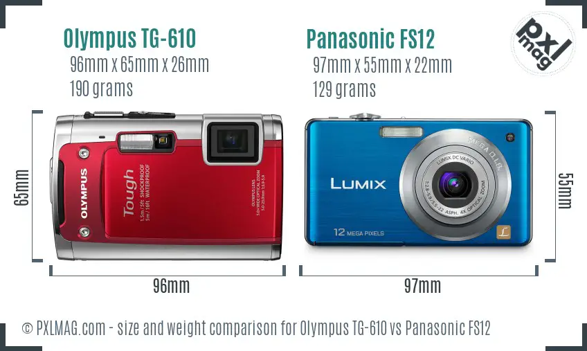 Olympus TG-610 vs Panasonic FS12 size comparison