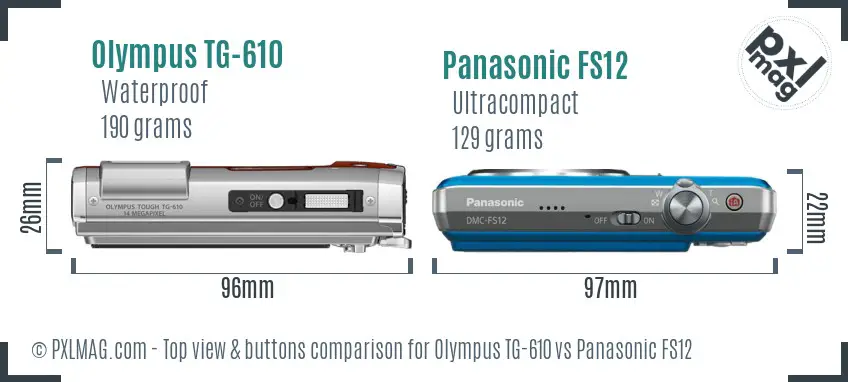 Olympus TG-610 vs Panasonic FS12 top view buttons comparison