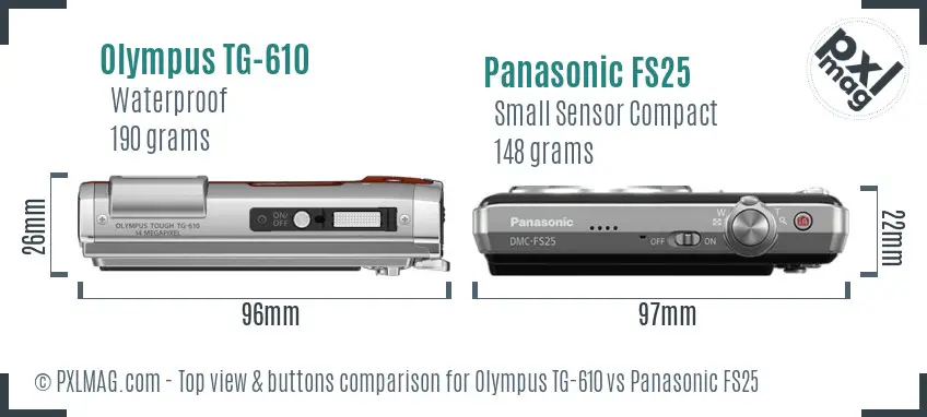 Olympus TG-610 vs Panasonic FS25 top view buttons comparison