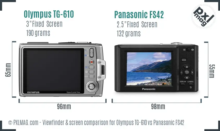 Olympus TG-610 vs Panasonic FS42 Screen and Viewfinder comparison