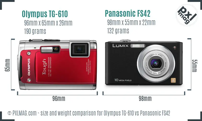 Olympus TG-610 vs Panasonic FS42 size comparison