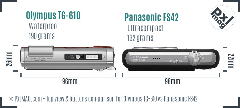 Olympus TG-610 vs Panasonic FS42 top view buttons comparison