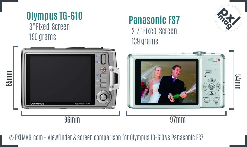 Olympus TG-610 vs Panasonic FS7 Screen and Viewfinder comparison