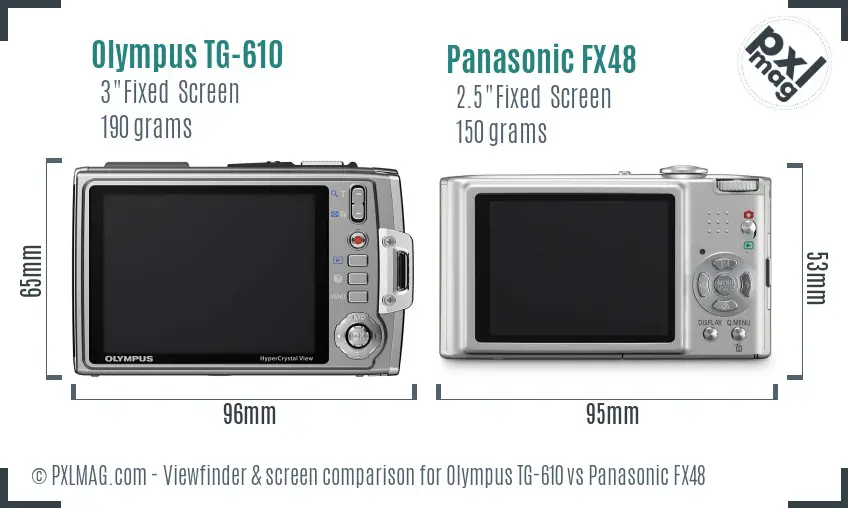 Olympus TG-610 vs Panasonic FX48 Screen and Viewfinder comparison