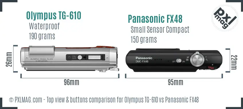 Olympus TG-610 vs Panasonic FX48 top view buttons comparison
