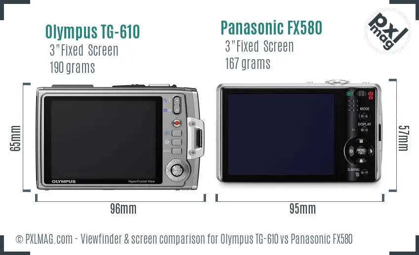 Olympus TG-610 vs Panasonic FX580 Screen and Viewfinder comparison