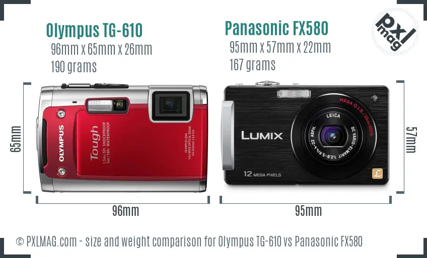 Olympus TG-610 vs Panasonic FX580 size comparison