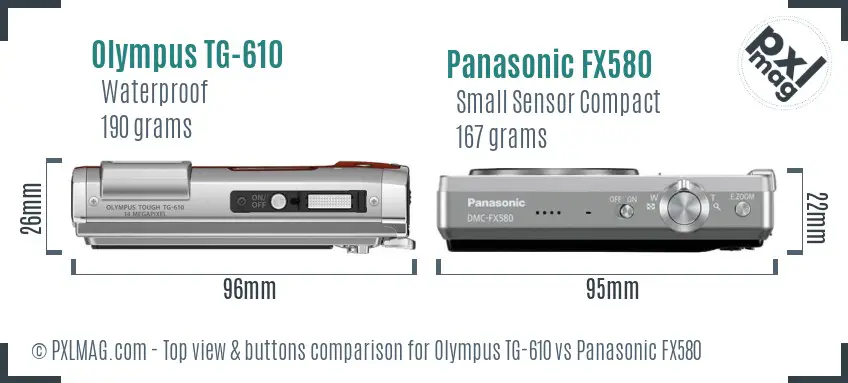 Olympus TG-610 vs Panasonic FX580 top view buttons comparison