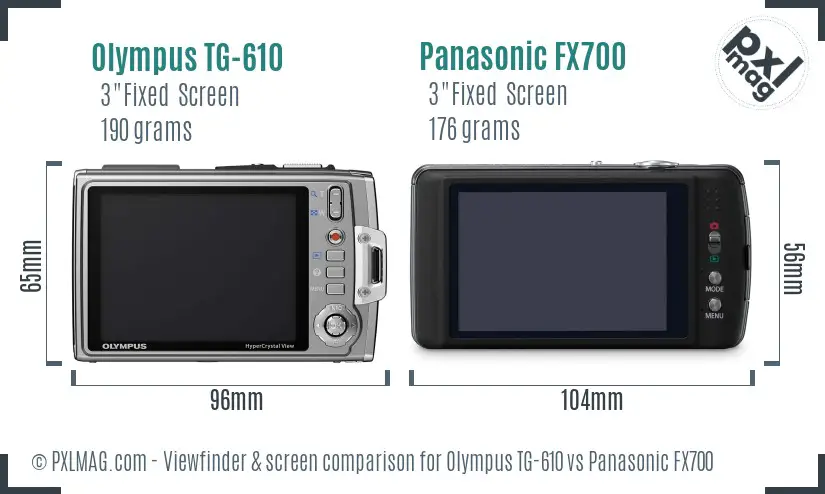 Olympus TG-610 vs Panasonic FX700 Screen and Viewfinder comparison