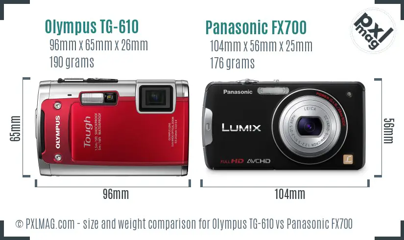 Olympus TG-610 vs Panasonic FX700 size comparison