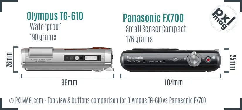 Olympus TG-610 vs Panasonic FX700 top view buttons comparison