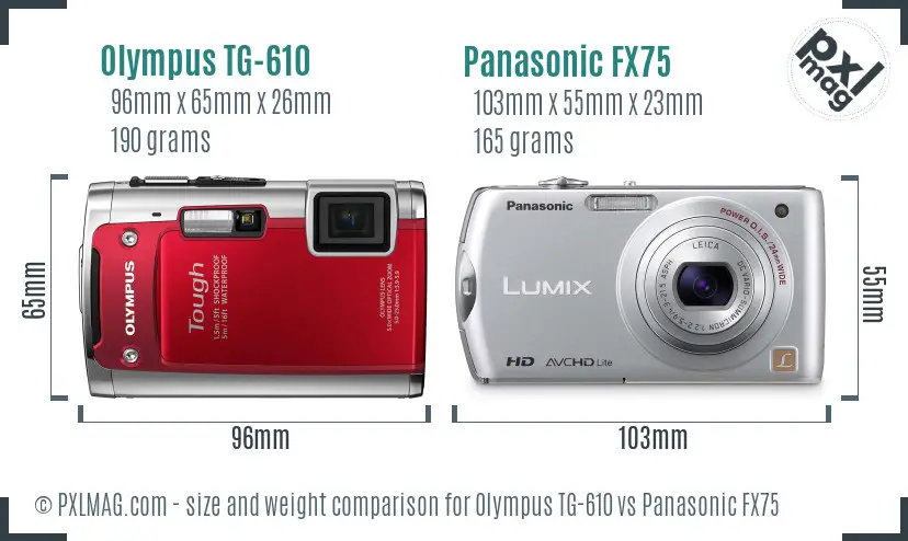 Olympus TG-610 vs Panasonic FX75 size comparison Olympus TG-610 vs Panasonic FX75 size comparison