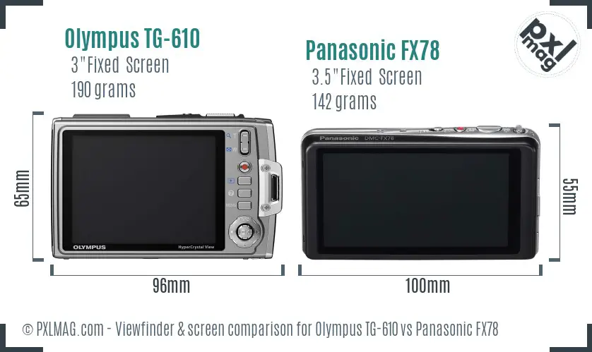 Olympus TG-610 vs Panasonic FX78 Screen and Viewfinder comparison