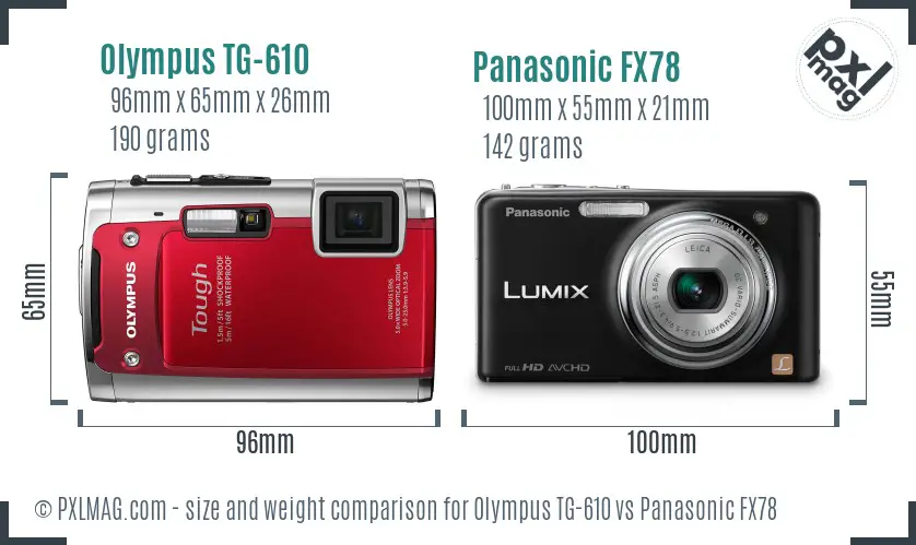 Olympus TG-610 vs Panasonic FX78 size comparison