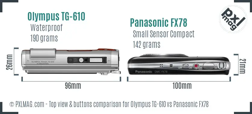 Olympus TG-610 vs Panasonic FX78 top view buttons comparison