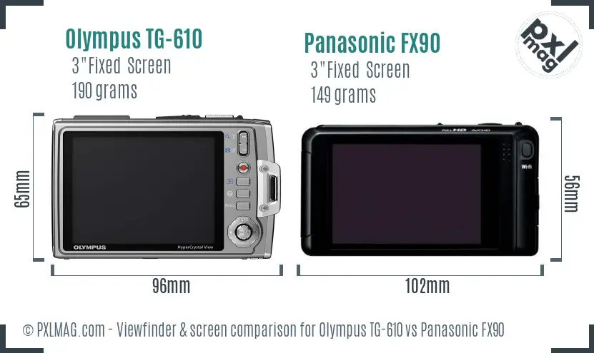 Olympus TG-610 vs Panasonic FX90 Screen and Viewfinder comparison