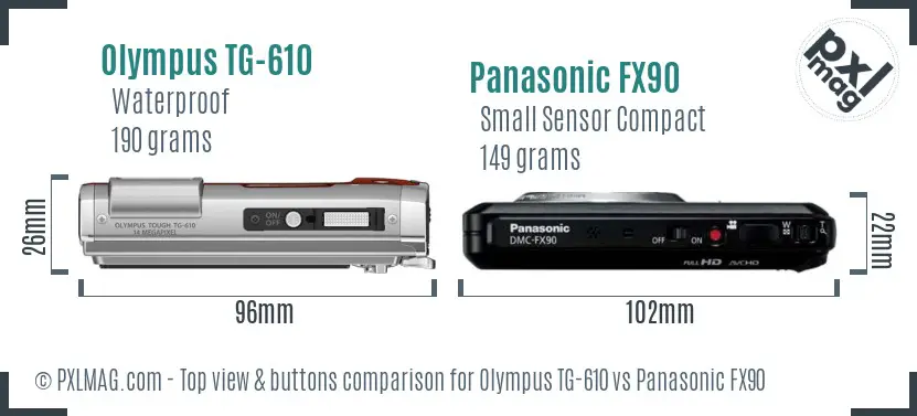 Olympus TG-610 vs Panasonic FX90 top view buttons comparison