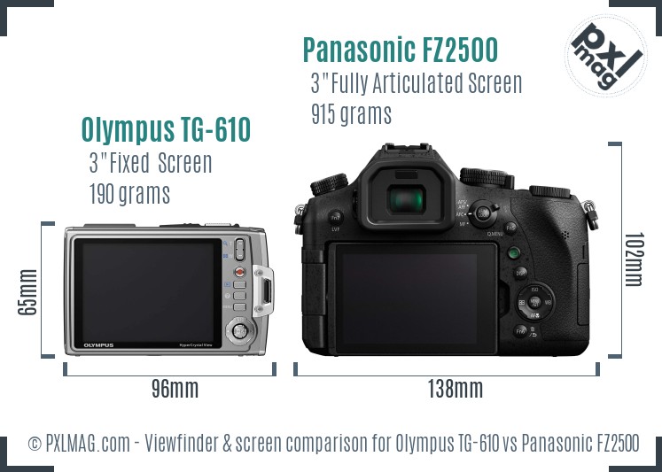 Olympus TG-610 vs Panasonic FZ2500 Screen and Viewfinder comparison