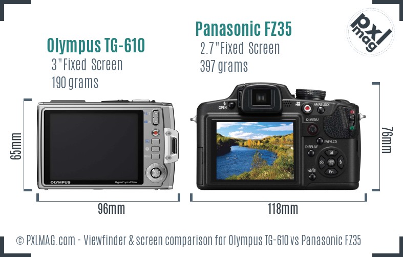 Olympus TG-610 vs Panasonic FZ35 Screen and Viewfinder comparison