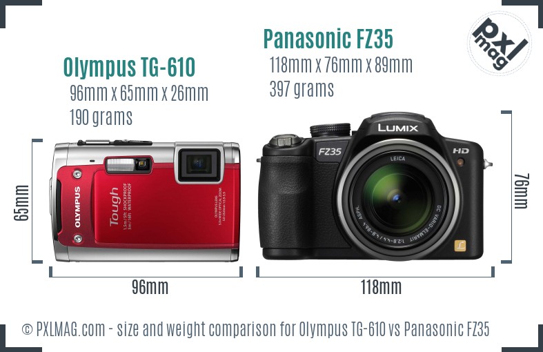 Olympus TG-610 vs Panasonic FZ35 size comparison Olympus TG-610 vs Panasonic FZ35 size comparison
