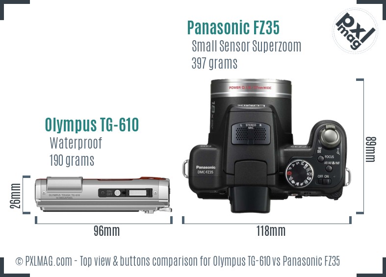 Olympus TG-610 vs Panasonic FZ35 top view buttons comparison