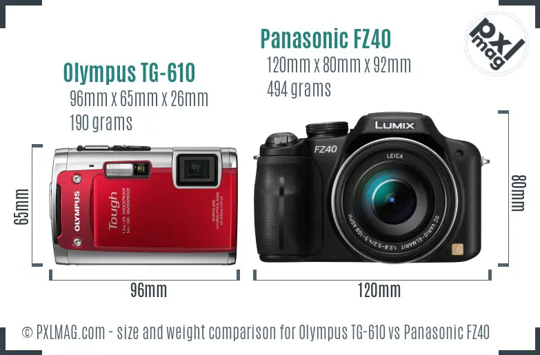 Olympus TG-610 vs Panasonic FZ40 size comparison