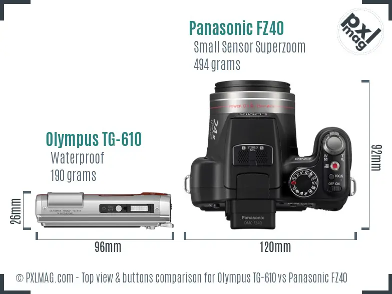 Olympus TG-610 vs Panasonic FZ40 top view buttons comparison