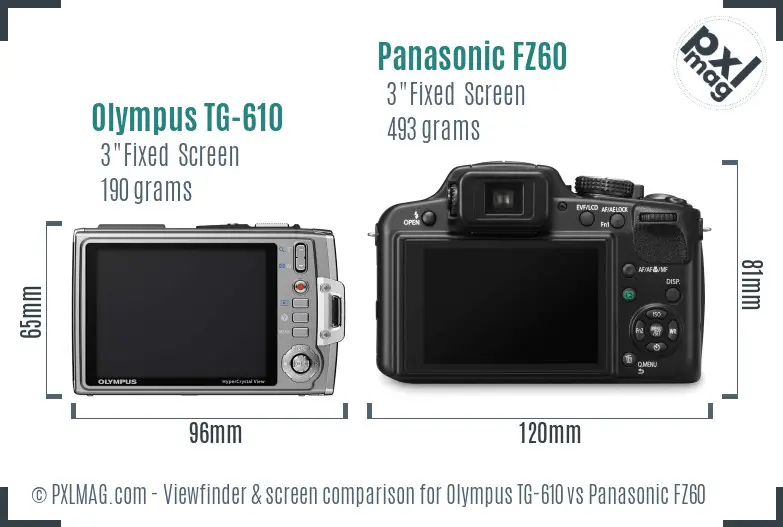 Olympus TG-610 vs Panasonic FZ60 Screen and Viewfinder comparison