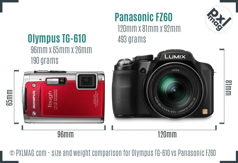 Olympus TG-610 vs Panasonic FZ60 size comparison