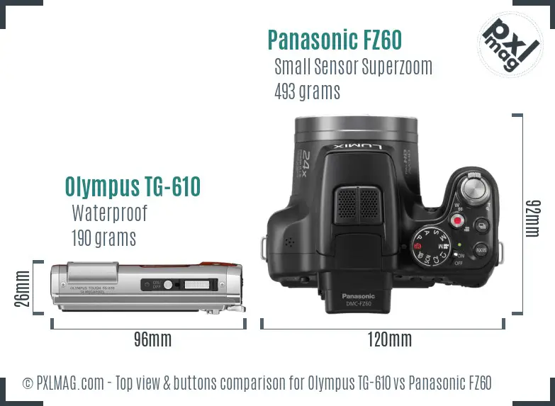 Olympus TG-610 vs Panasonic FZ60 top view buttons comparison