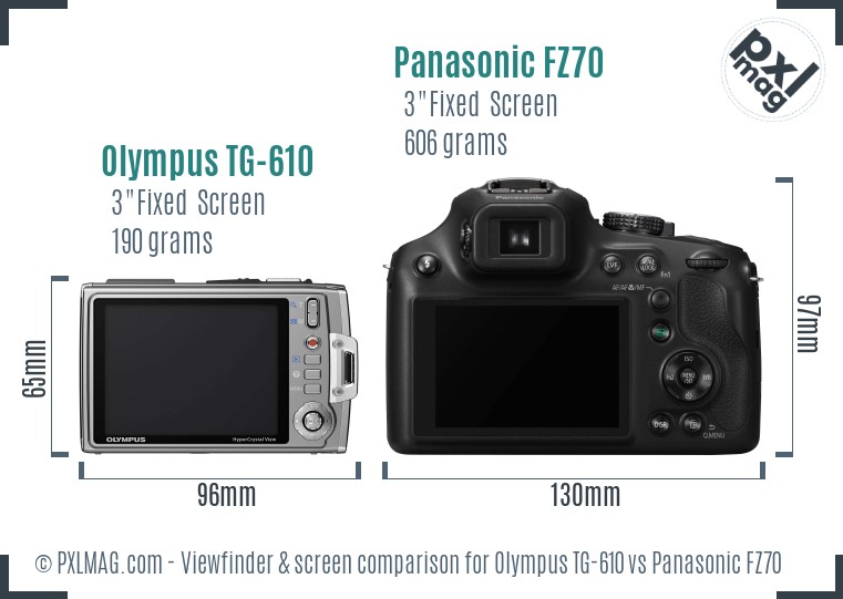Olympus TG-610 vs Panasonic FZ70 Screen and Viewfinder comparison