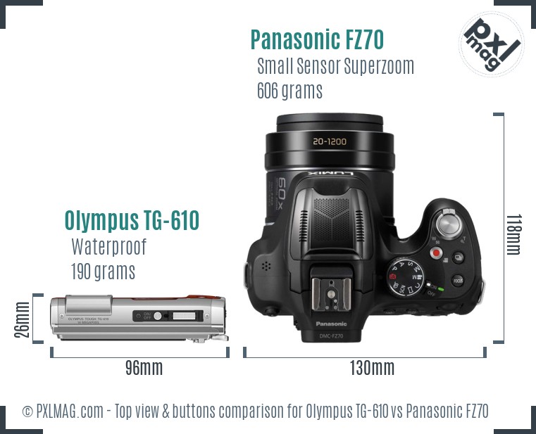 Olympus TG-610 vs Panasonic FZ70 top view buttons comparison