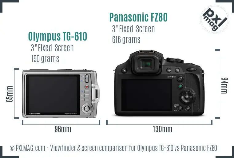 Olympus TG-610 vs Panasonic FZ80 Screen and Viewfinder comparison Olympus TG-610 vs Panasonic FZ80 Screen and Viewfinder comparison