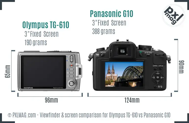 Olympus TG-610 vs Panasonic G10 Screen and Viewfinder comparison