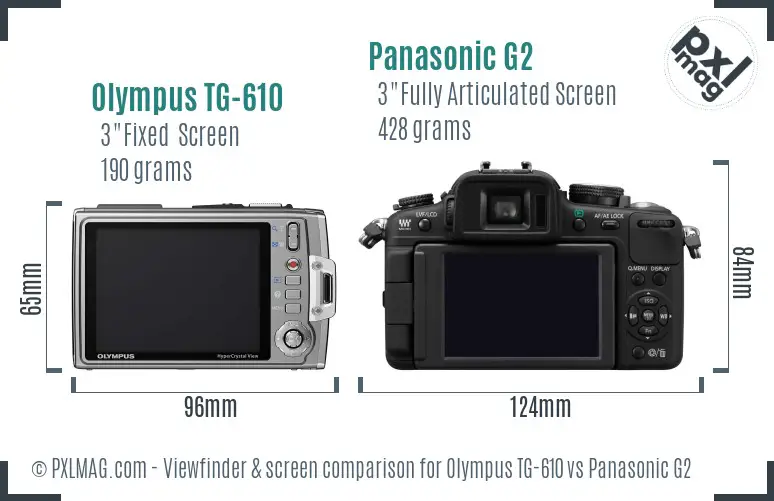 Olympus TG-610 vs Panasonic G2 Screen and Viewfinder comparison