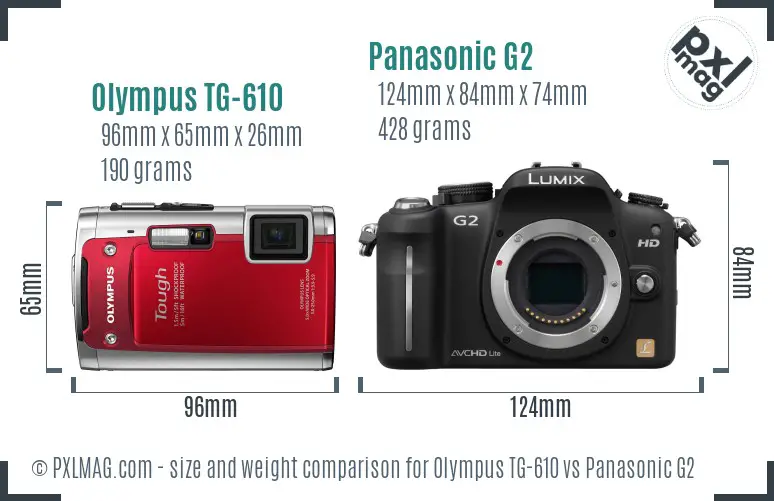 Olympus TG-610 vs Panasonic G2 size comparison