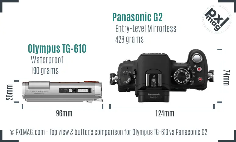 Olympus TG-610 vs Panasonic G2 top view buttons comparison