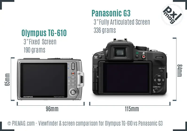 Olympus TG-610 vs Panasonic G3 Screen and Viewfinder comparison