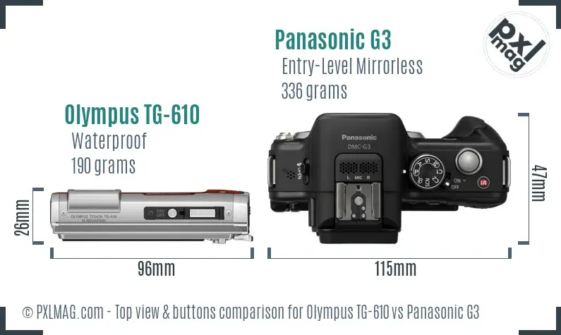 Olympus TG-610 vs Panasonic G3 top view buttons comparison