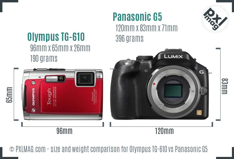 Olympus TG-610 vs Panasonic G5 size comparison Olympus TG-610 vs Panasonic G5 size comparison